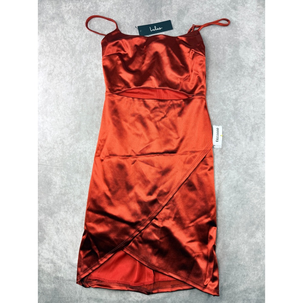 Lulus Rust Orange Satin Cutout Mini Dress Adjustable Straps Size S NWT